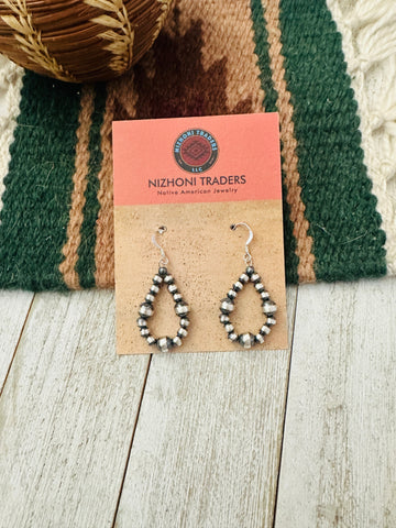 Navajo Sterling Silver Pearl Beaded Dangle Hoop Earrings