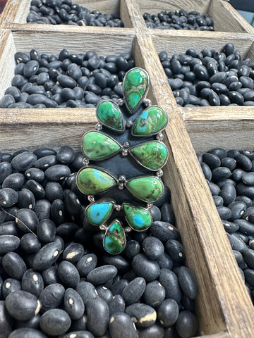 Handmade Sonoran Mountain Turquoise & Sterling Silver Adjustable Ring Signed Nizhoni