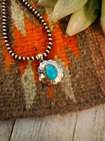 Navajo Turquoise & Sterling Silver Flower Pendant