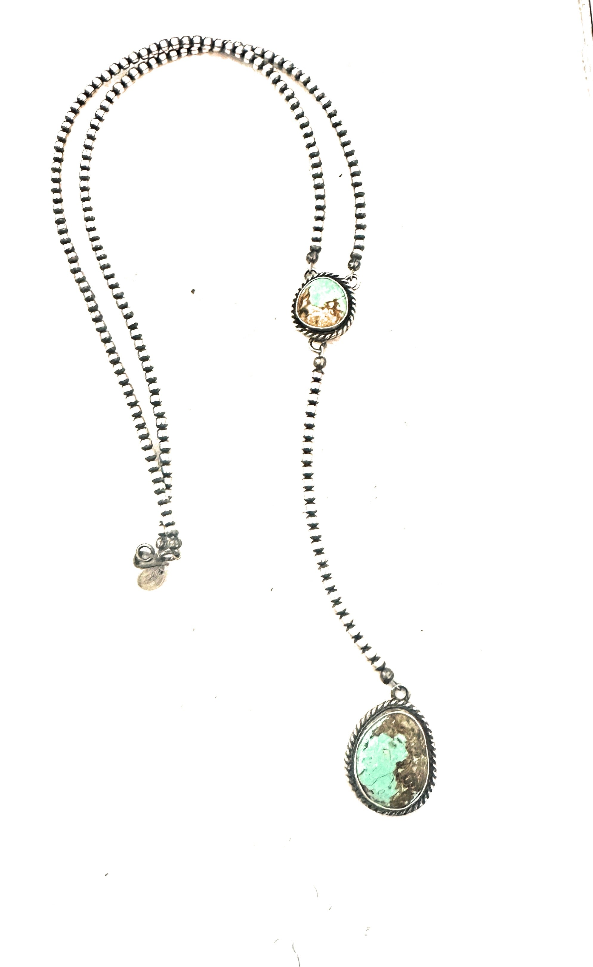 Navajo Turquoise & Sterling Silver Beaded Lariat Necklace