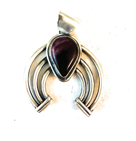 Navajo Sterling Silver & Purple Spiny Oyster Naja Pendant