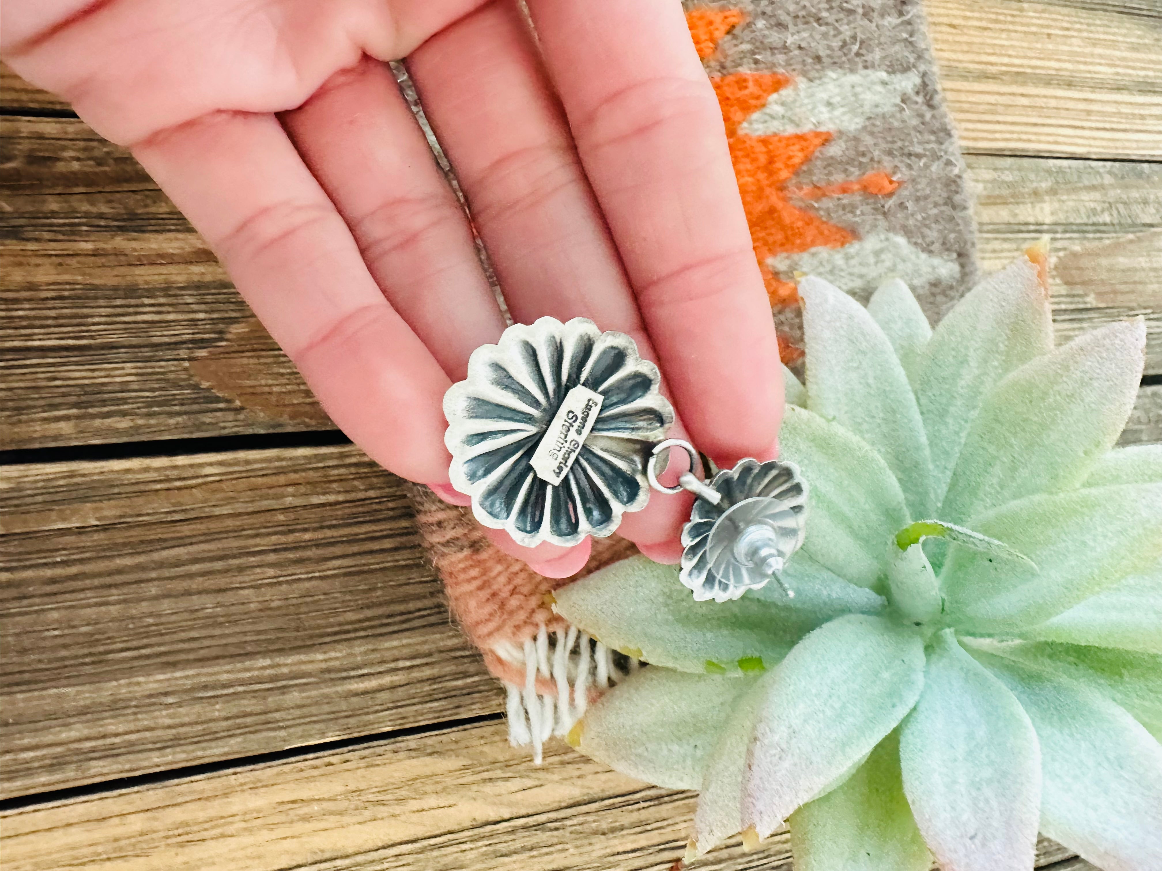 Navajo Sterling Silver & Turquoise Concho Dangle Earrings