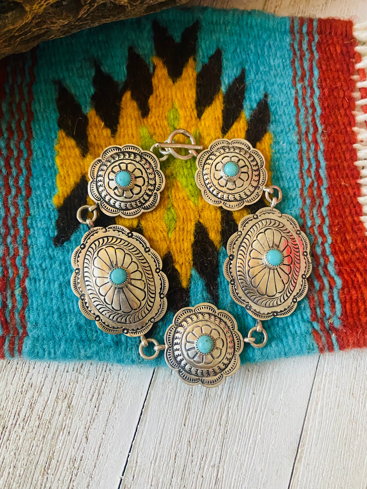 Navajo Turquoise & Sterling Silver Concho Link Bracelet