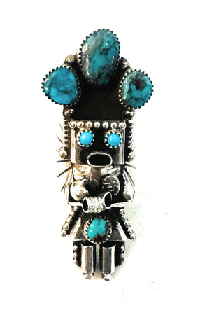 Zuni Sterling Silver & Turquoise Kachina Ring