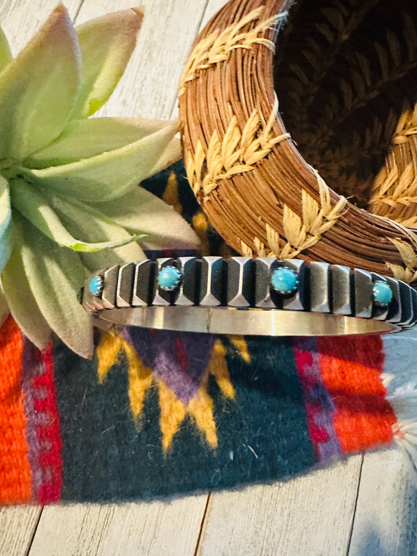 Navajo Sterling Silver & Turquoise Bangle Bracelet