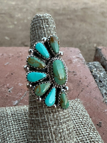 Navajo Kingman Turquoise & Sterling Silver Crescent Adjustable Ring