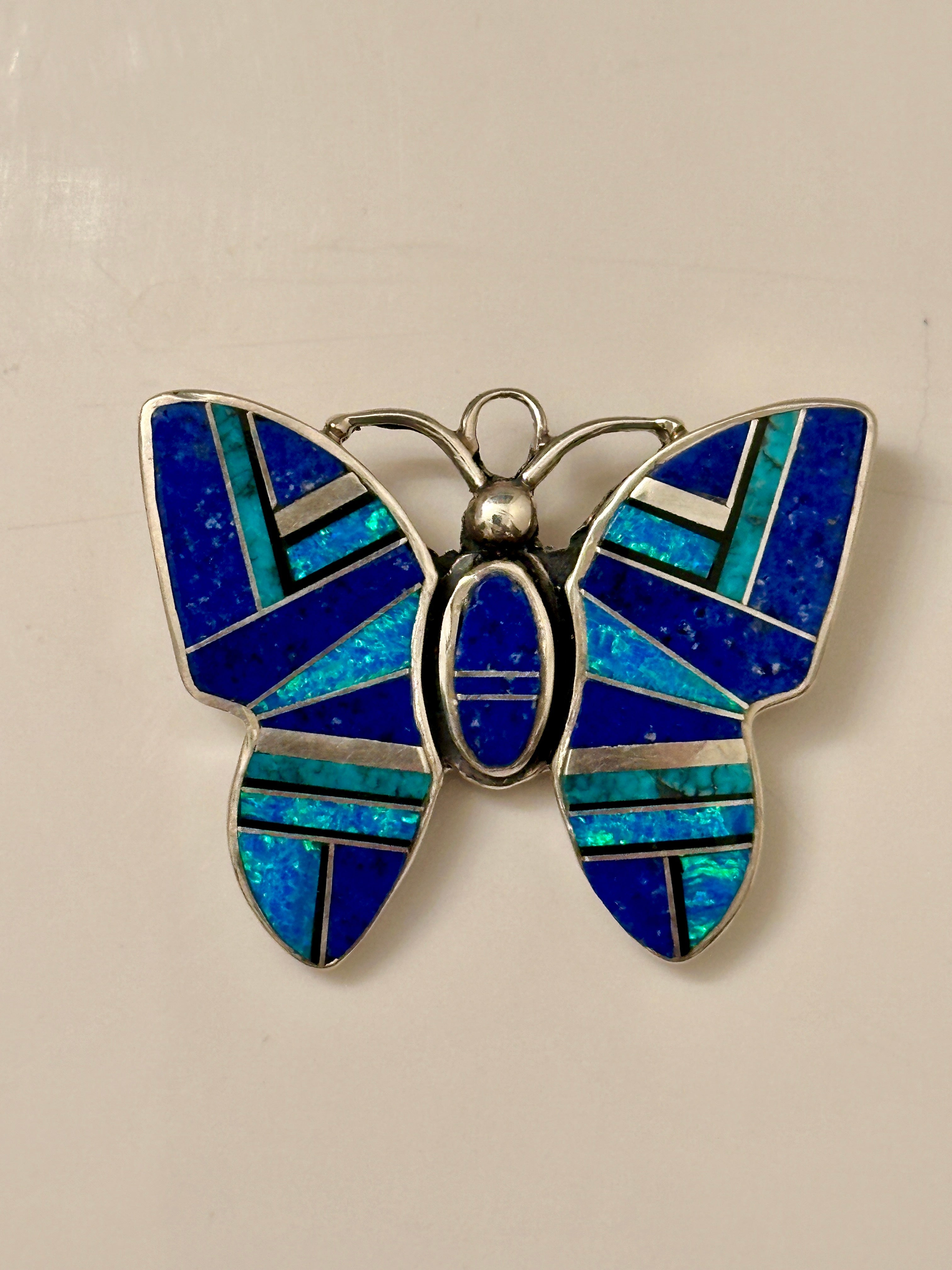 Navajo Lapis, Turquoise, Blue Opal Butterfly Inlay Pendant