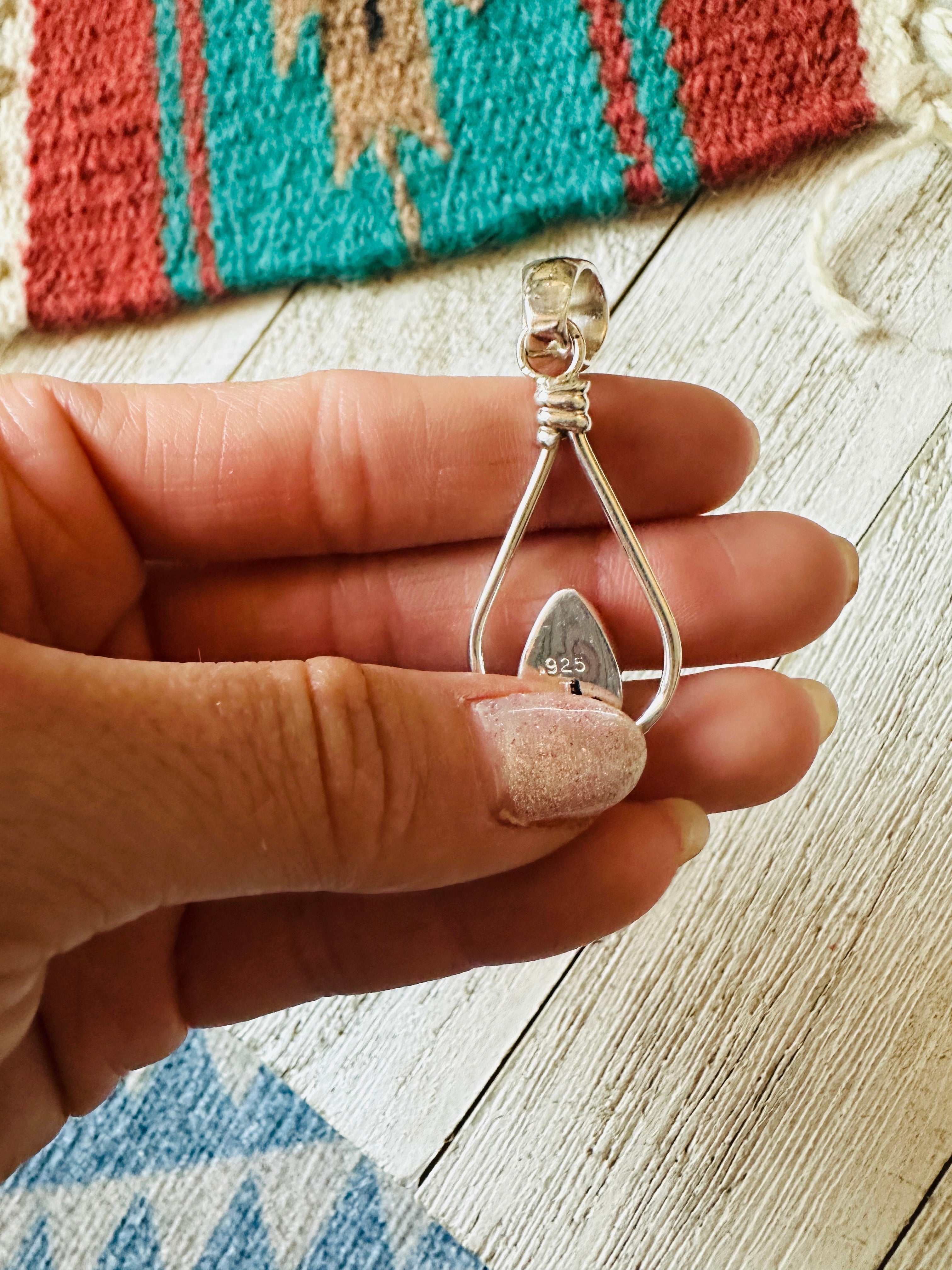 Navajo Queen Pink Conch Shell & Sterling Silver Teardrop Pendant