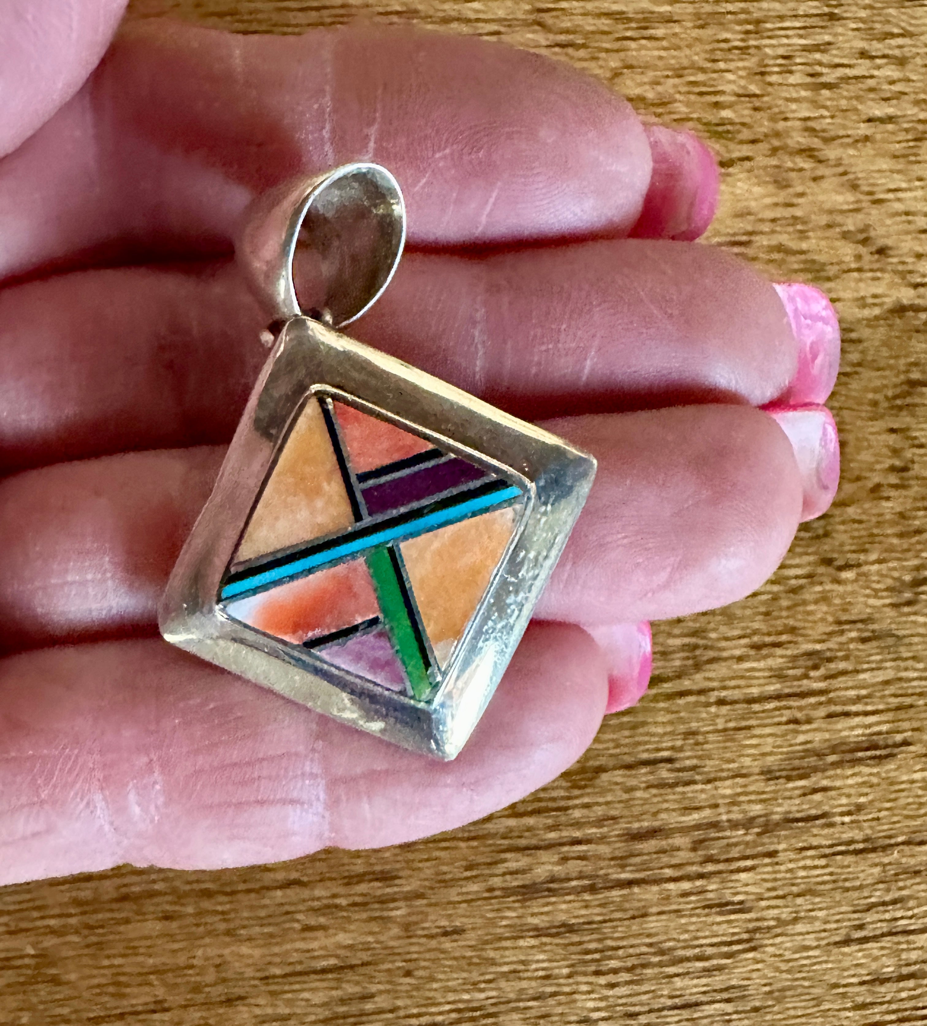 Navajo Orange Spiny Square Pendant