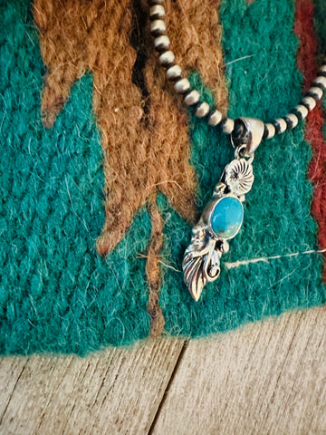 Navajo Turquoise & Sterling Silver Flower Pendant