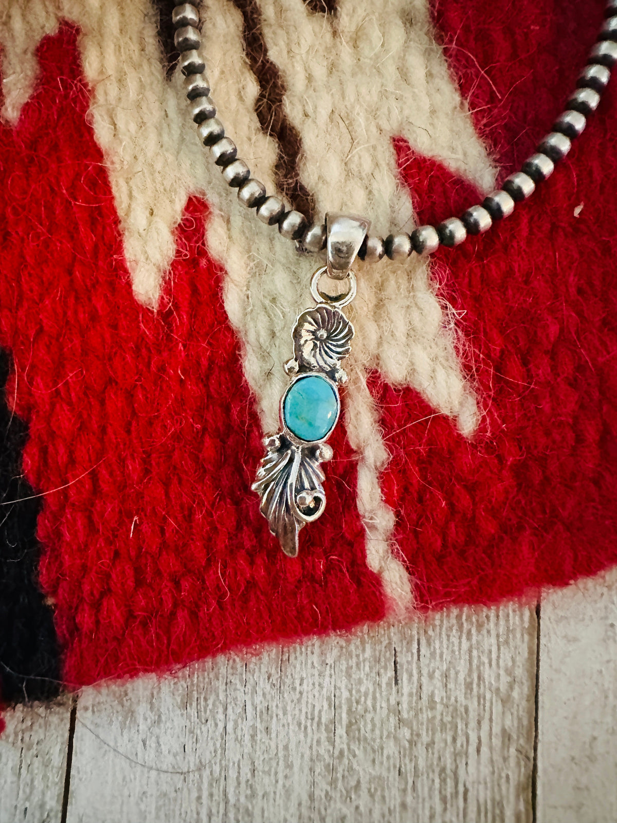 Navajo Turquoise & Sterling Silver Flower Pendant