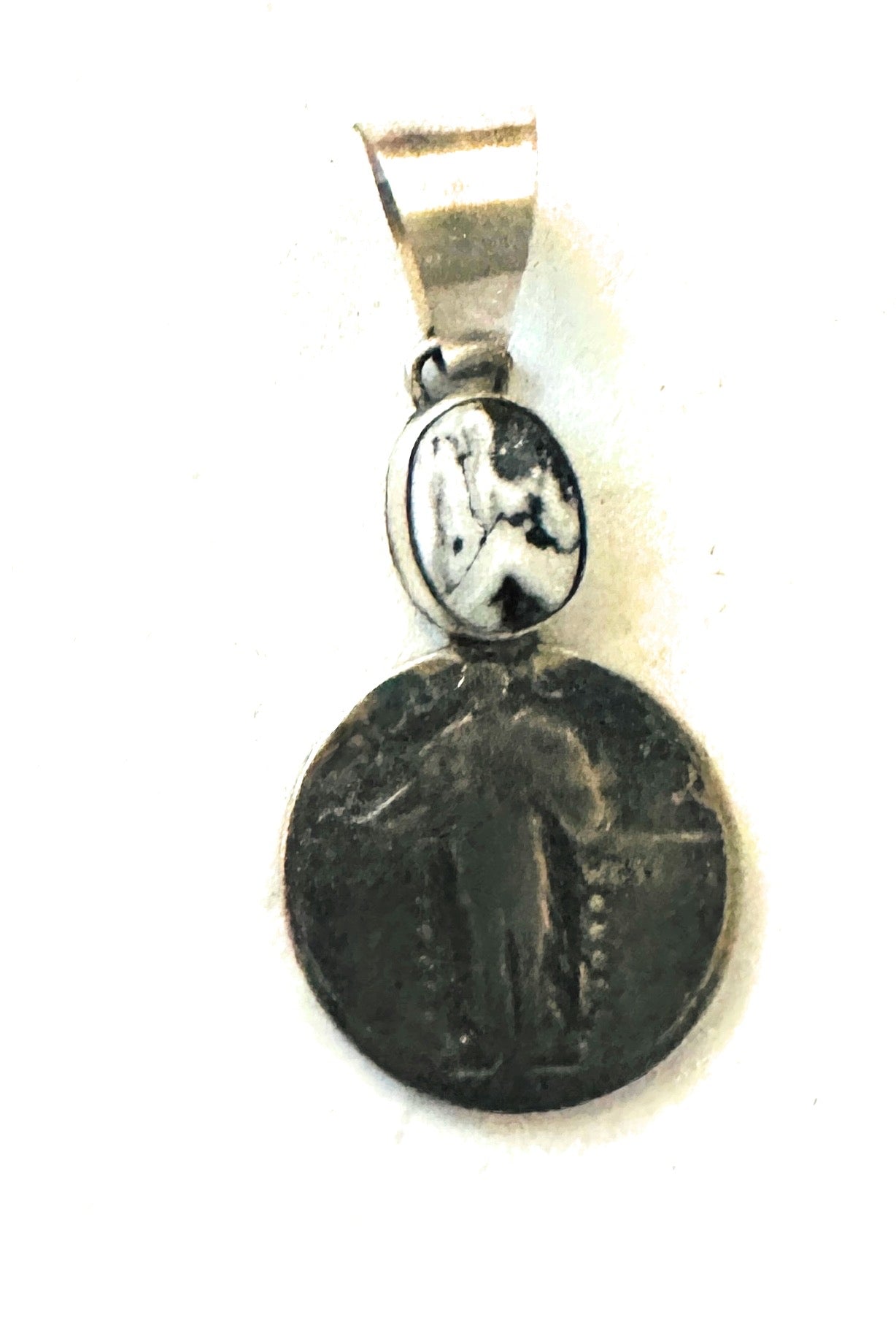 Navajo White Buffalo & Sterling Silver Liberty Quarter Pendant