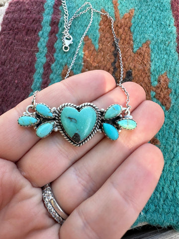 Beautiful Handmade Sterling Silver & Turquoise Heart Necklace