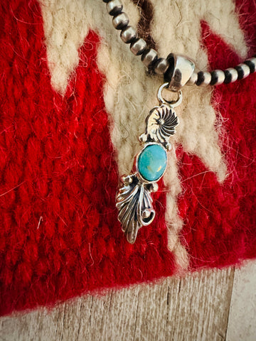 Navajo Turquoise & Sterling Silver Flower Pendant