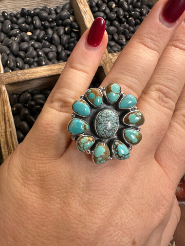 Beautiful Handmade Sterling Silver & Number 8 Turquoise Adjustable Ring