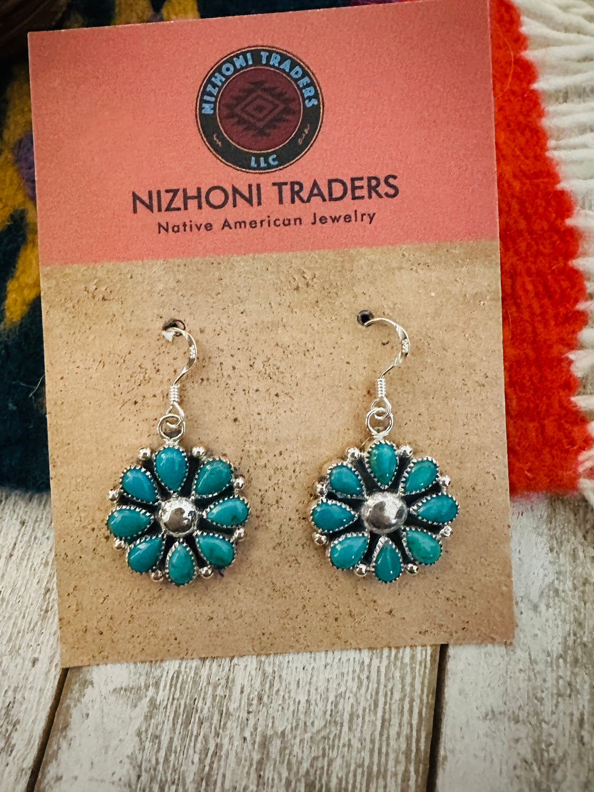 Navajo Sterling Silver & Turquoise Cluster Dangle Earrings