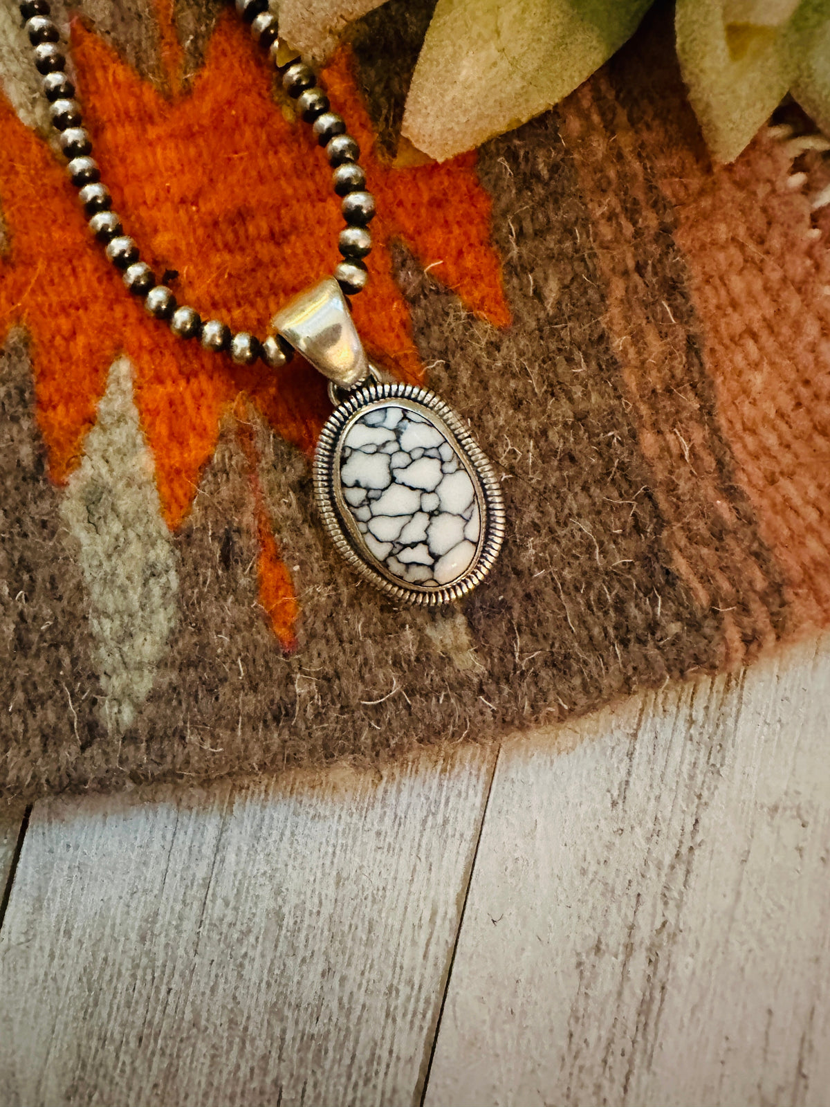 Navajo Howlite & Sterling Silver Pendant by Wydell Billie