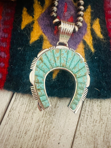 Navajo Turquoise & Sterling Silver Inlay Naja Pendant