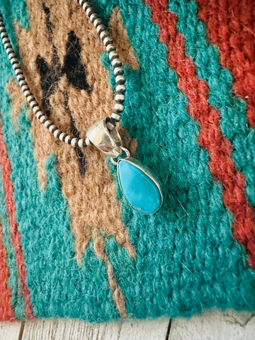 Navajo Turquoise & Sterling Silver Teardrop Pendant