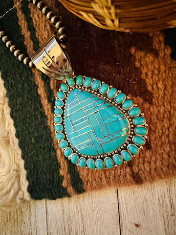 Old Pawn Vintage Navajo Turquoise, Opal & Sterling Silver Inlay Pendant