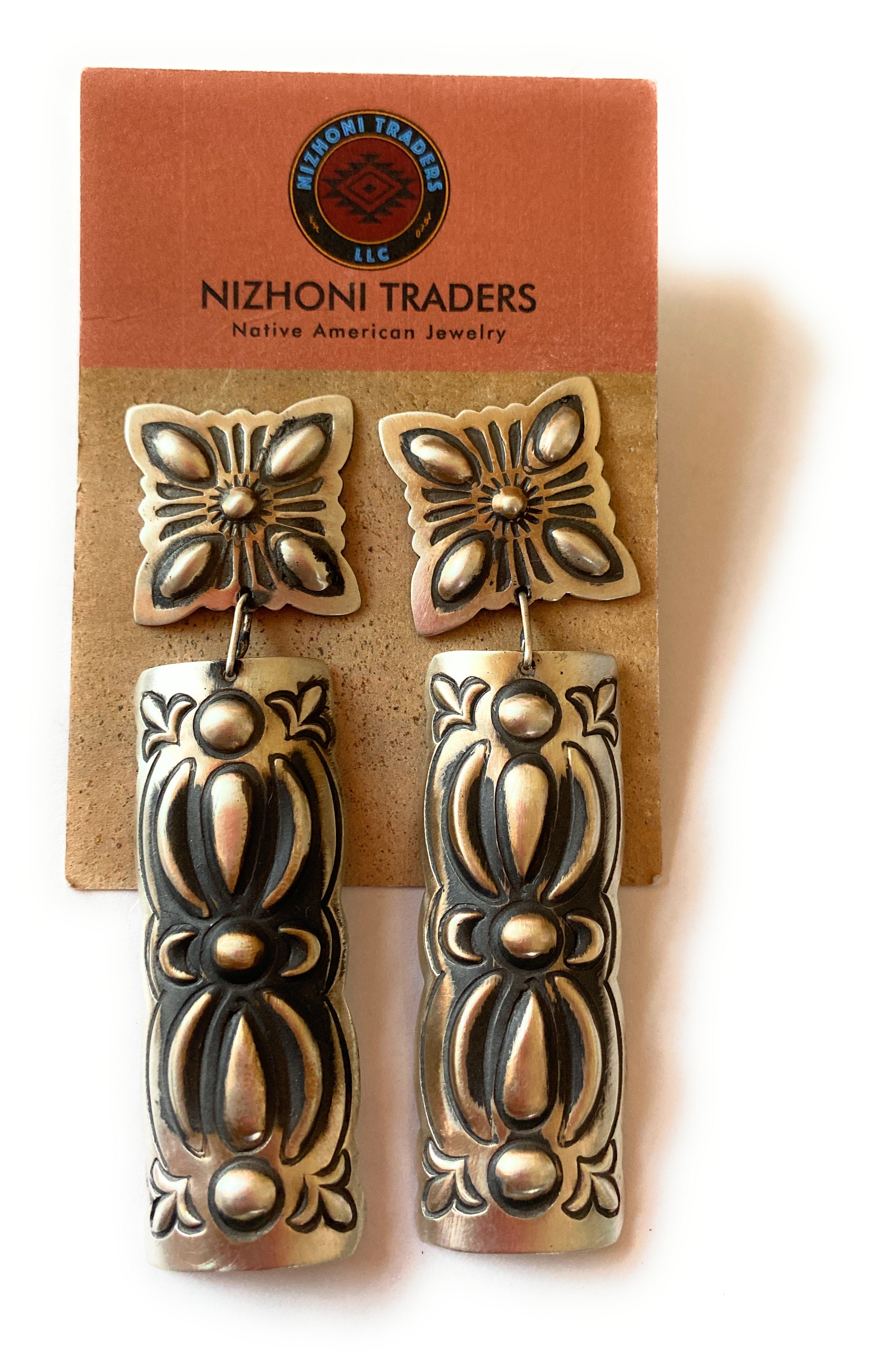 Navajo Sterling Silver Concho Dangle Earrings By Leander Tahe