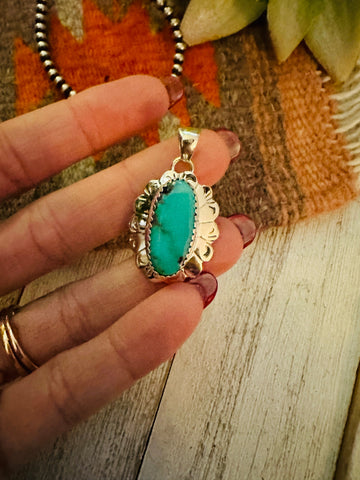 Navajo Turquoise & Sterling Silver Flower Pendant