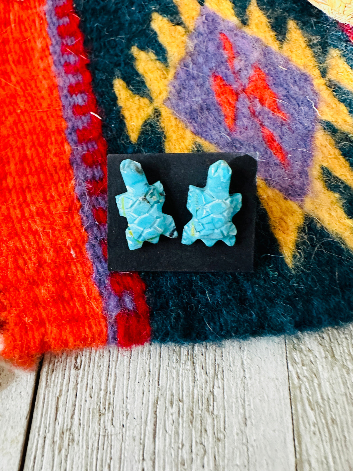 Zuni Hand Carved Turquoise Fetish Turtle Stud Earrings