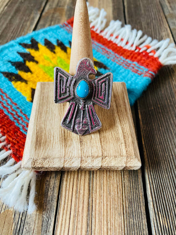 Navajo Sterling Silver & Turquoise Thunderbird Ring