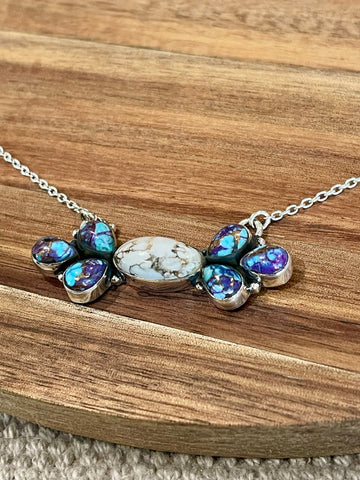 Handmade Sterling Silver, Purple Mojave & Wild Horse Bar Necklace