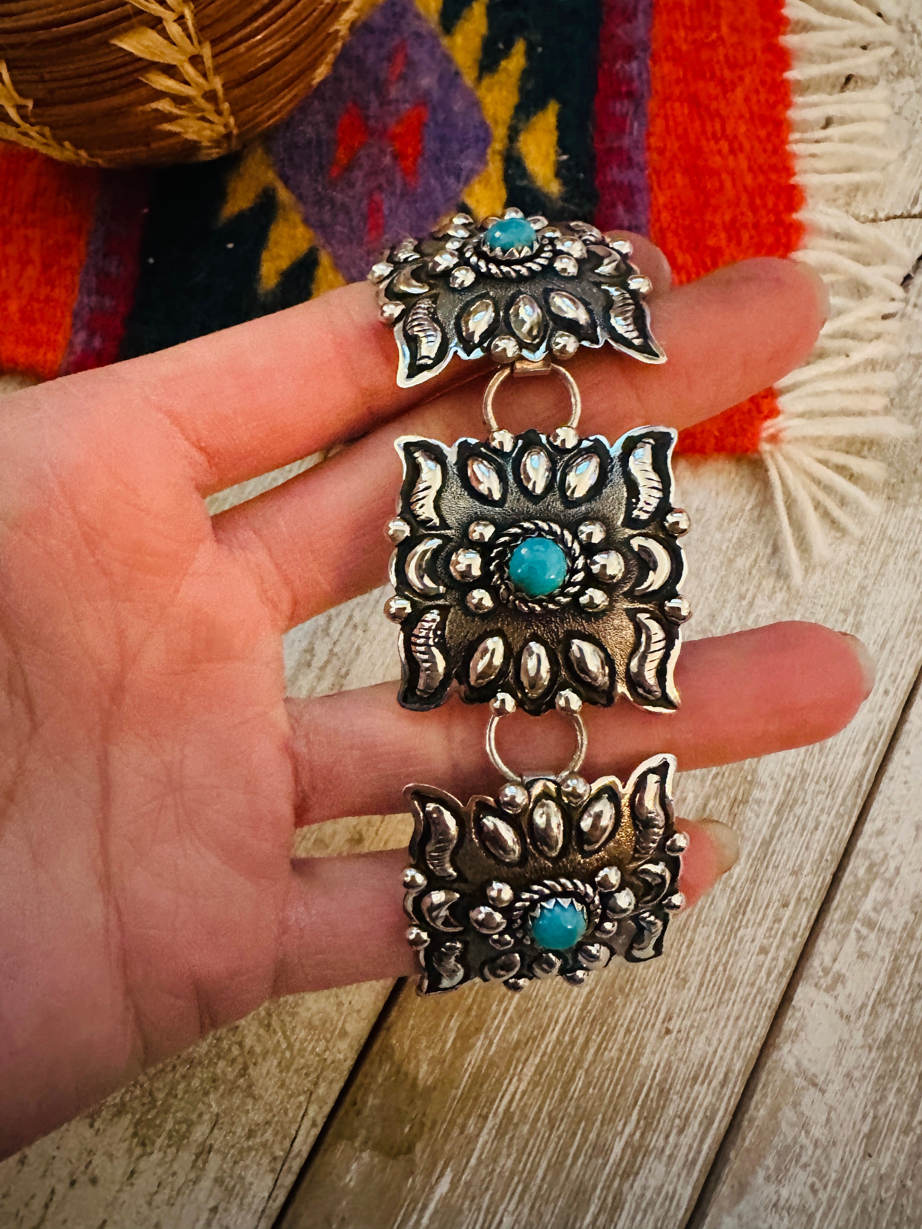 Navajo Turquoise & Sterling Silver Concho Link Bracelet