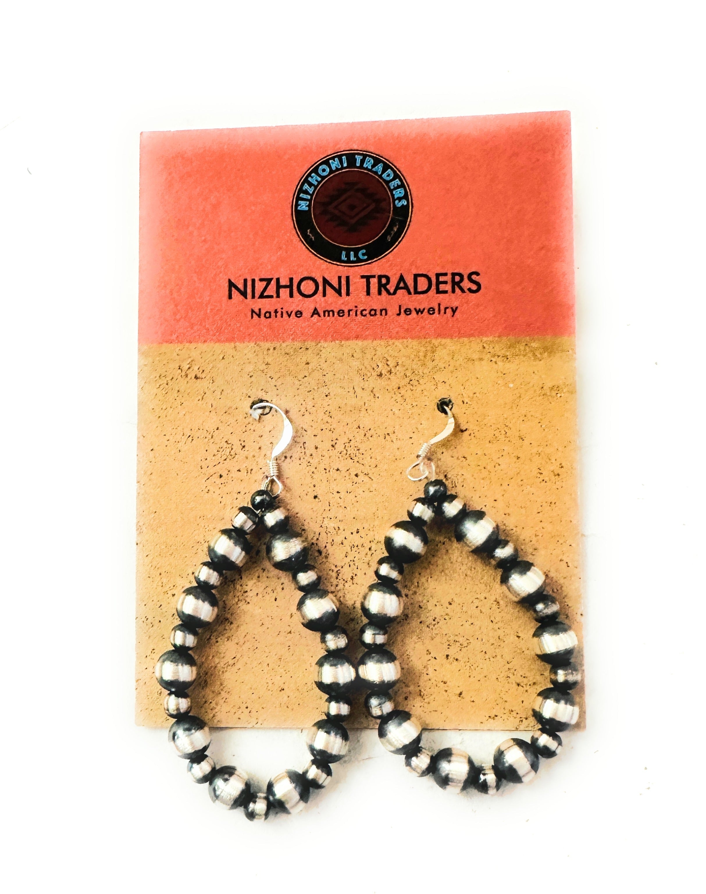 Navajo Sterling Silver Pearl Beaded Dangle Hoop Earrings