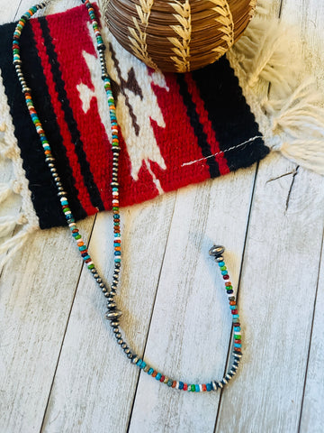 Navajo Sterling Silver & Multi Stone Beaded Lariat Necklace