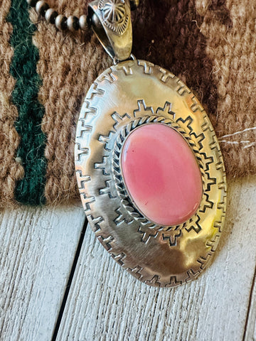 Navajo Queen Pink Conch Shell & Sterling Silver Concho Pendant