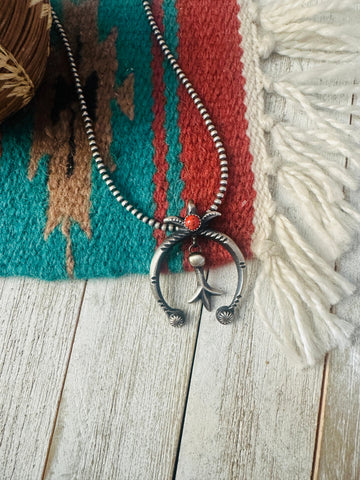 Navajo Coral & Sterling Silver Naja Pendant by Martha Cayatineto