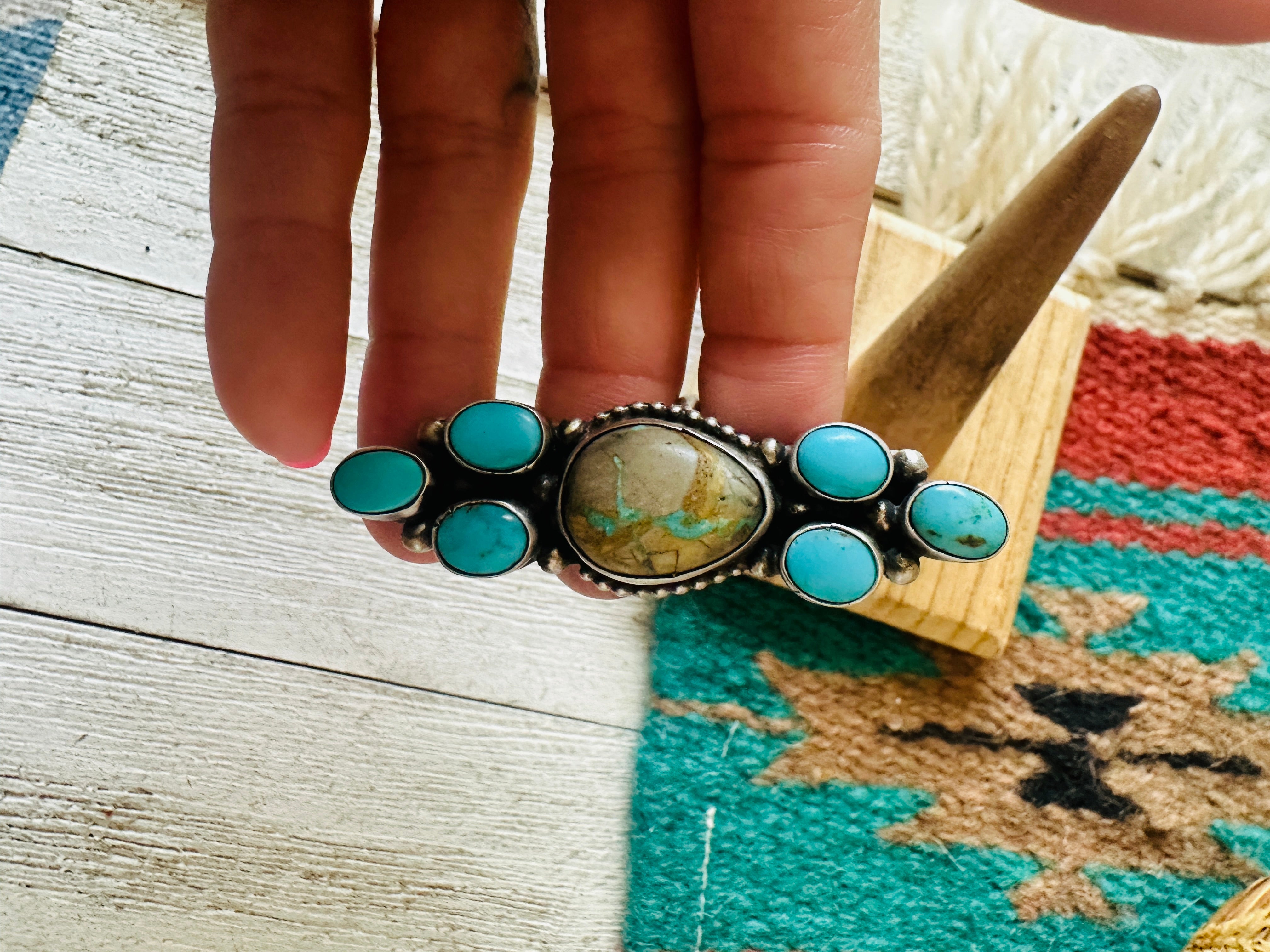 Navajo Ribbon Turquoise & Sterling Silver Ring Size 8