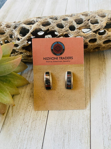 Navajo Multi Stone & Sterling Silver Inlay Dangle Earrings Signed