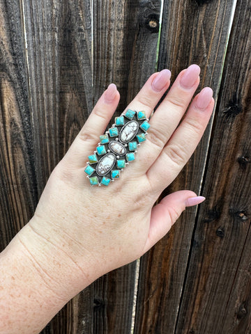 Beautiful Sterling Silver, Wild Horse & Turquoise Adjustable Ring