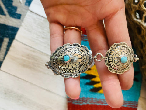 Navajo Turquoise & Sterling Silver Concho Link Bracelet