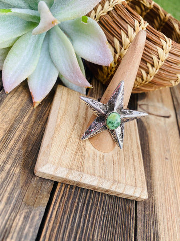 Navajo Turquoise & Sterling Silver Star Ring Size 8.5 Signed