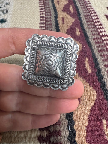 “Midnight” Navajo Sterling Silver Adjustable Concho Ring Signed L Tahe