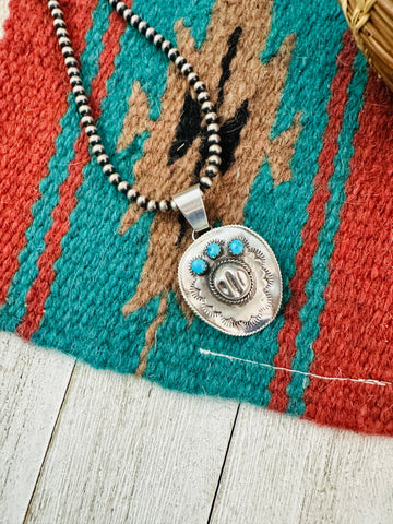 Navajo Turquoise & Sterling Silver Cowboy Hat Pendant