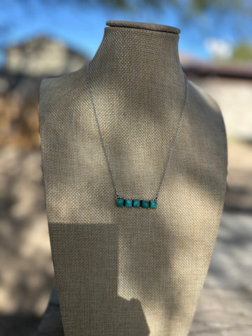 Beautiful Handmade Sterling Silver Emerald Valley Turquoise Bar Necklace