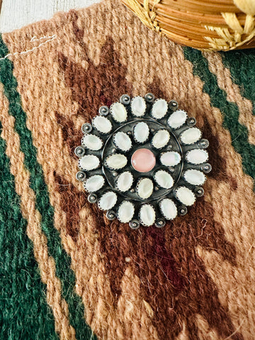 Navajo Mother of Pearl & Sterling Silver Cluster Brooch by Jacqueline Silver