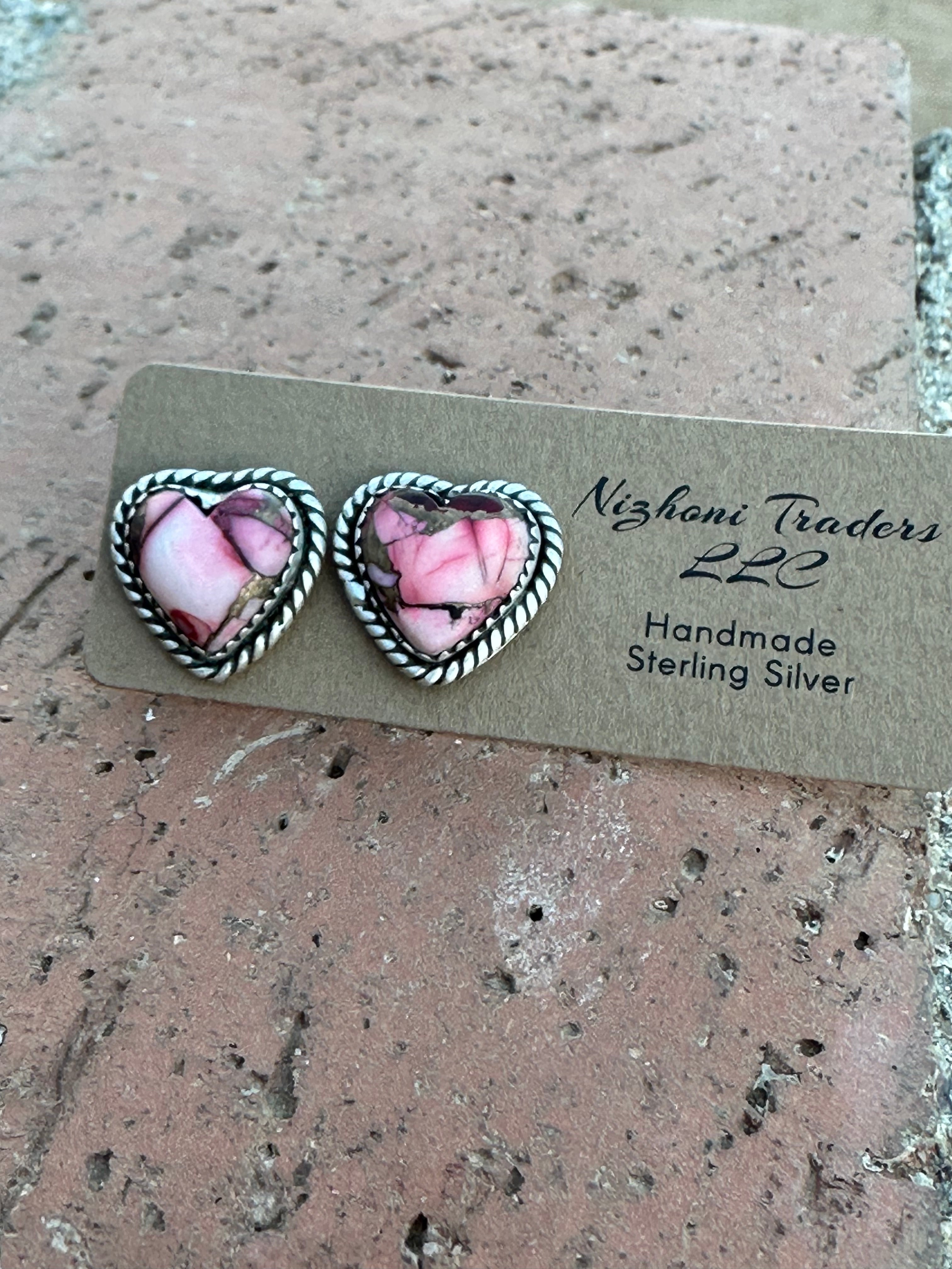 Handmade Sterling Silver & Rose Dahlia Heart Post Earrings