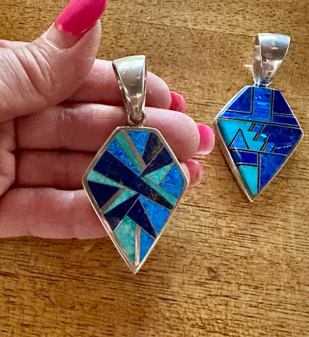 Navajo Lapis, Turquoise, Blue Opal Shield Pendant