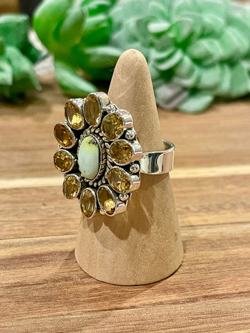 Beautiful Handmade Multi Stone , Palomino Variscite And Sterling Silver Adjustable Ring