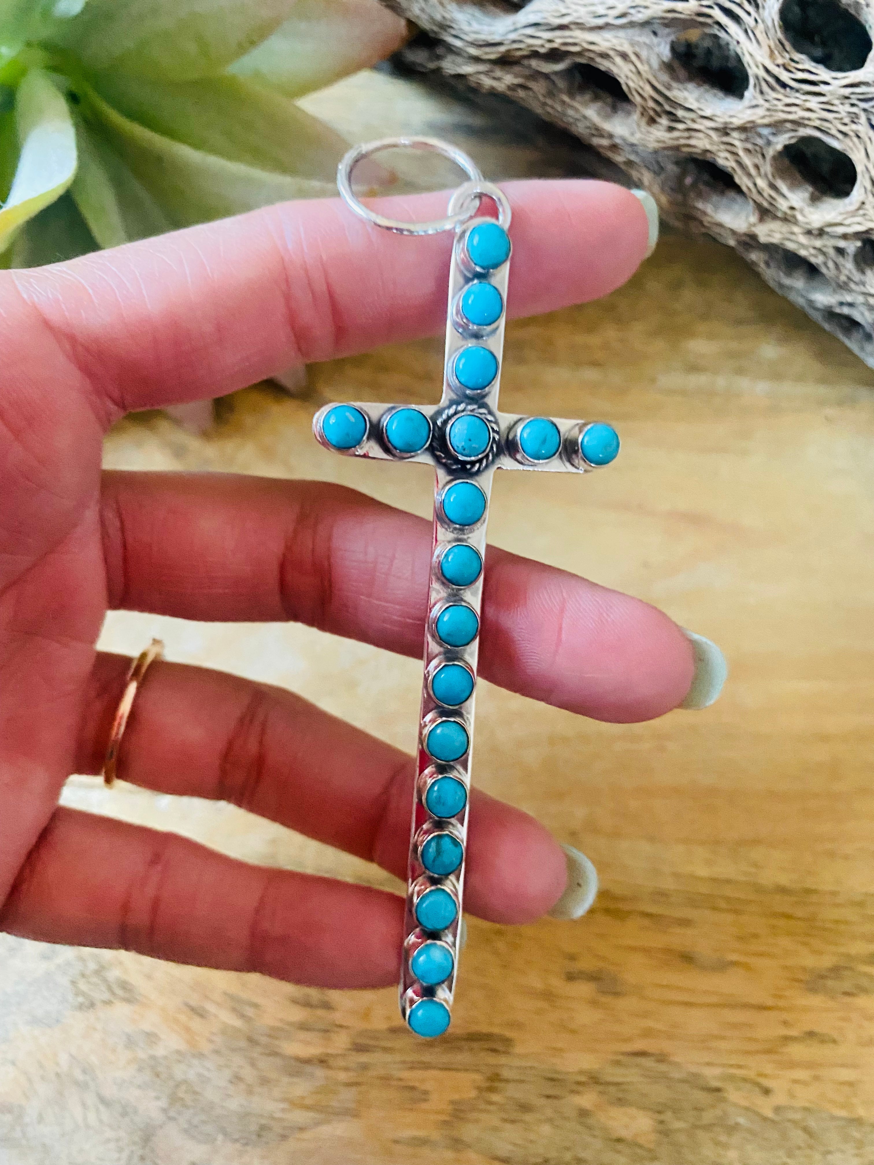 Beautiful Turquoise & Sterling Silver Cross Pendant