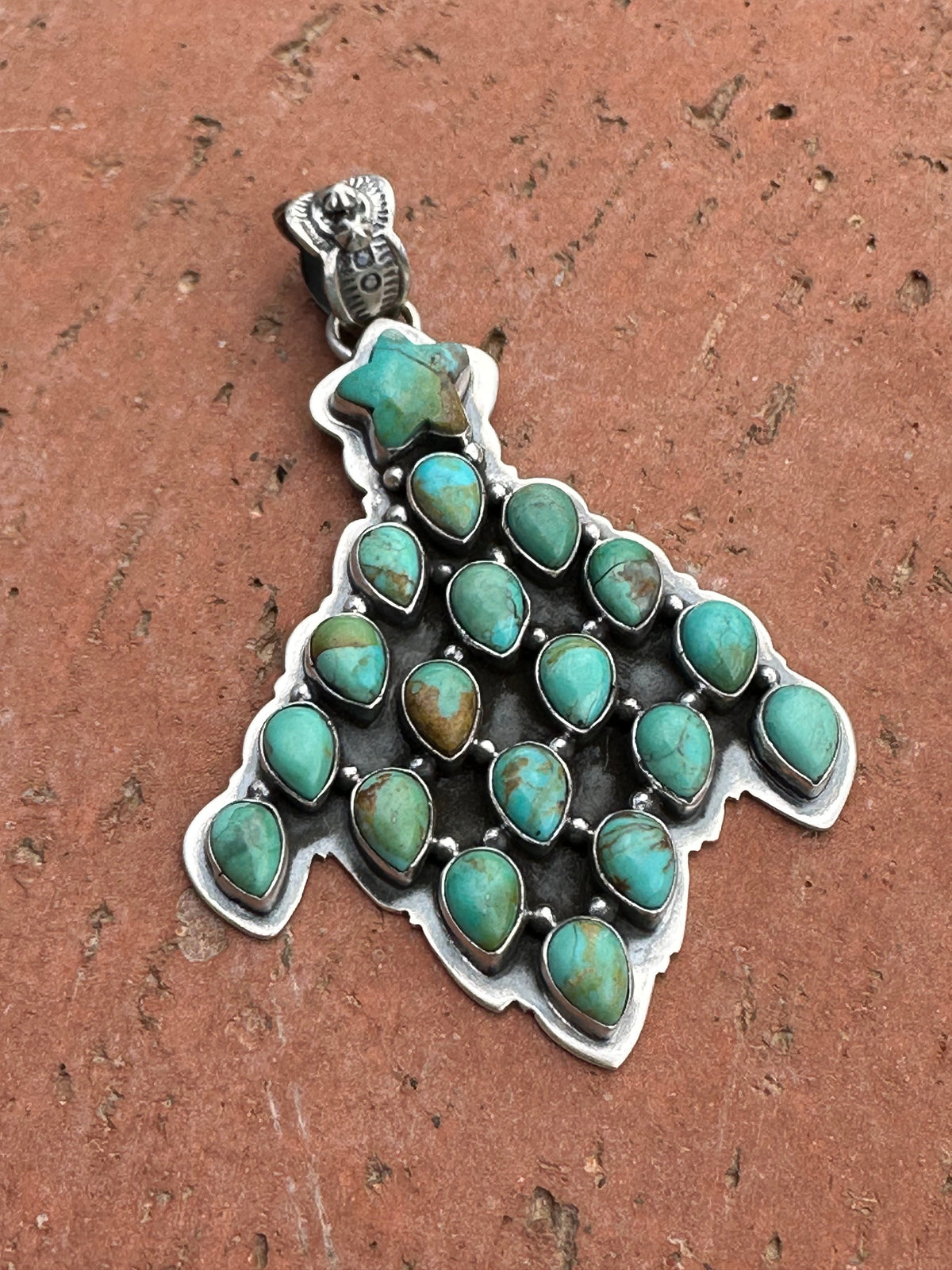 Handmade Sterling Silver  & Turquoise Christmas Tree Pendant