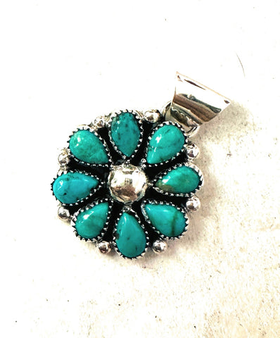 Navajo Turquoise & Sterling Silver Cluster Flower Pendant