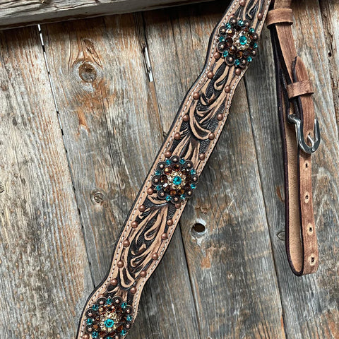 Brushed Chocolate Teal/Champagne/Topaz Browband & Breastcollar Tack Set